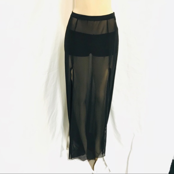 no brand Other - Black double slit sheer long long net skirt cover